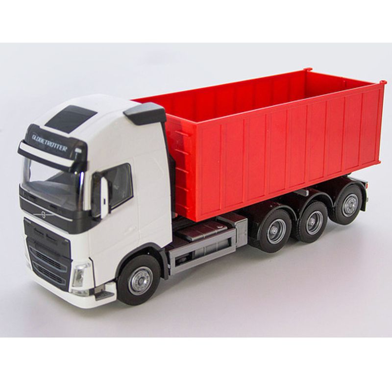 EMEK LASTEBIL VOLVO FH 750 KROKLØFT HVIT MED RØD CONTAINER, 1:25