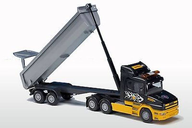 EMEK SCANIA T TREKKVOGN 164 GUL OG SVART MED GRÅ HENGER 1:25